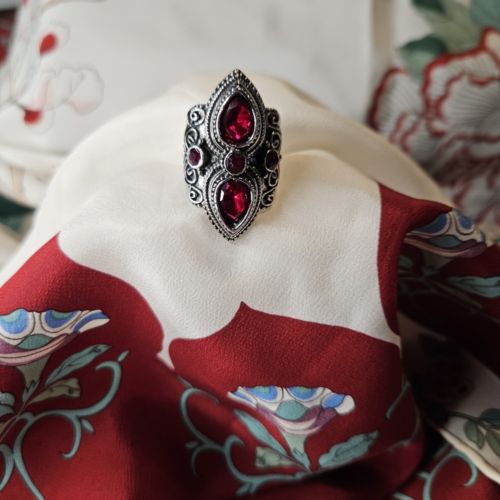 Silver & Red Stone Statement Ring